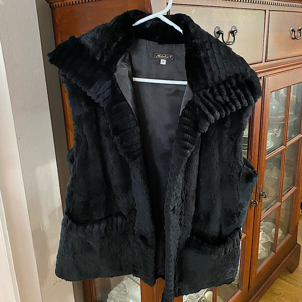 Black real rabbit fur vest